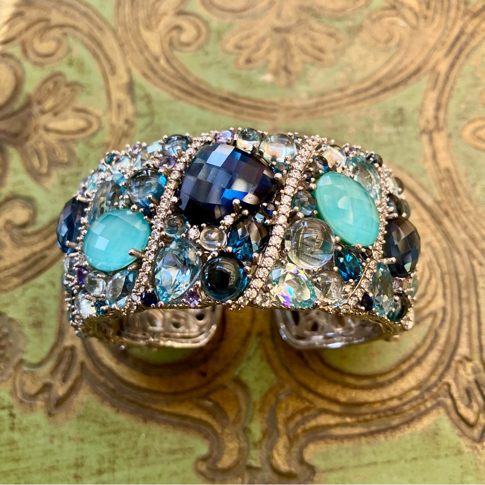 RARE 🔥 Judith Ripka 46.00 Cttw Multi Gemstone Sterling Silver Cuff Bracelet - Picture 3 of 17